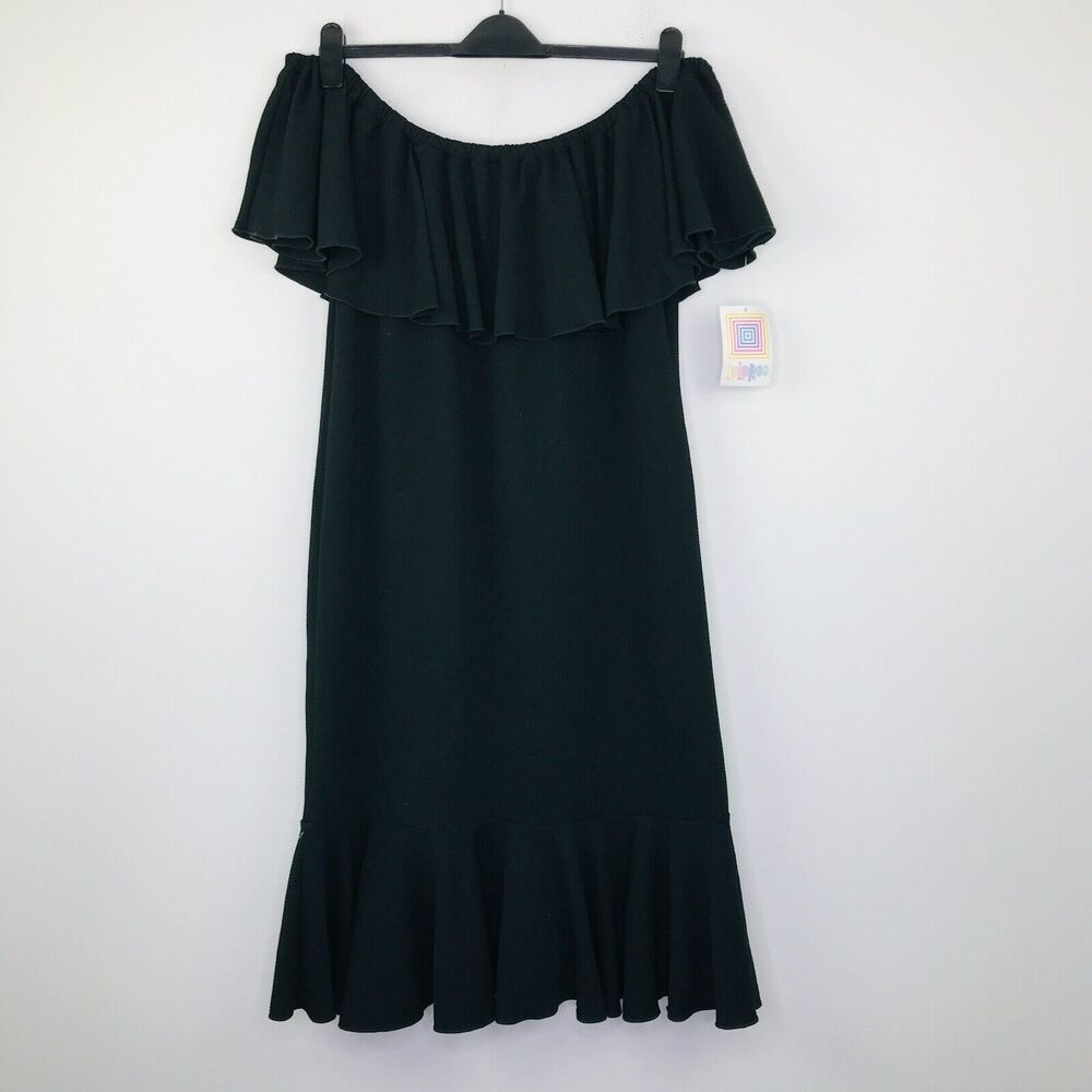 LuLaRoe Womens 3XL Dress Black Cici Ruffle Mermaid Flounce Off Shoulder NWT CI24